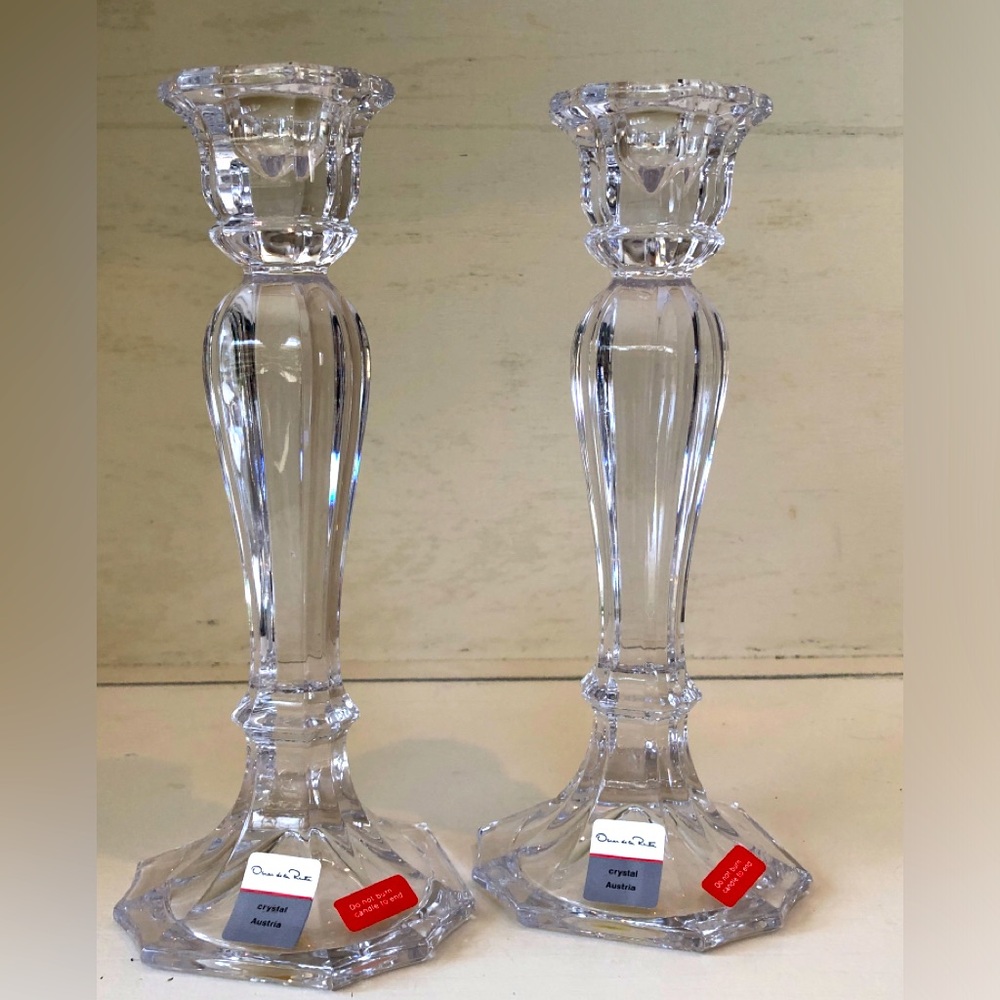 Oscar de la Renta Chippendale clear candle holders